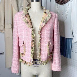 Vintage Pink Tweed Ruffled Jacket